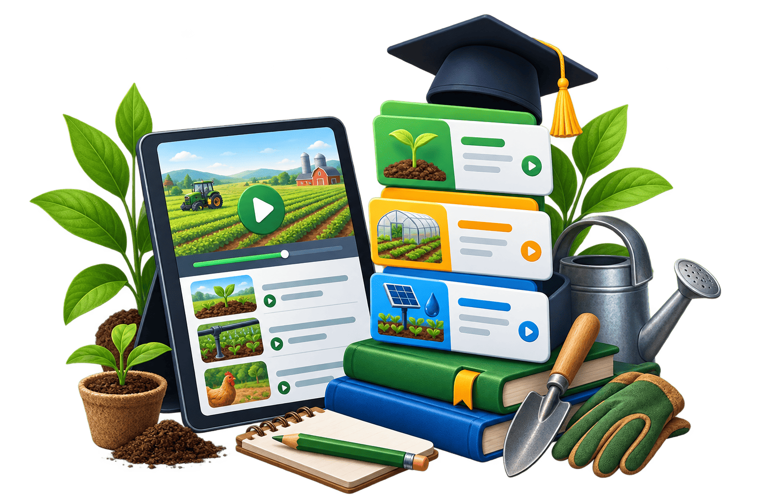 Training modules, lessons, and farmer learning progress